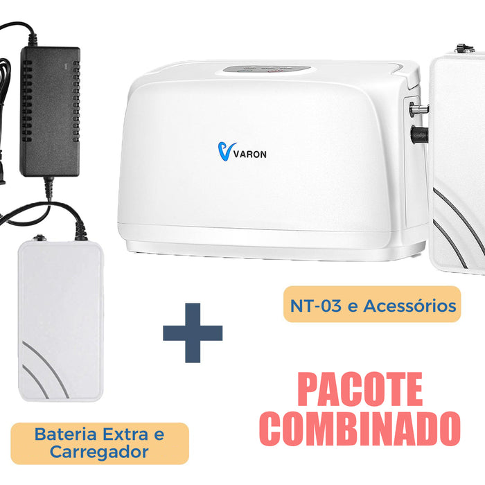 Conjunto Combinado VARON VL-1 3L/min - Concentrador de Oxigênio Portátil com Bateria e Carregador Inclusos