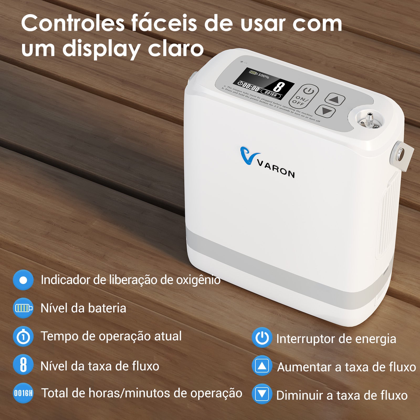 Novo VARON VP-8G | Concentrador de oxigênio portátil Pulse Flow com 1-8 configurações