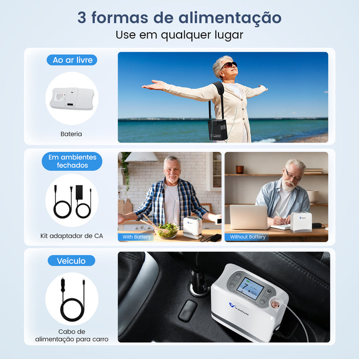 VARON VP-8 Lite | Concentrador de Oxigênio de Fluxo Pulsado Leve, Com 2 kg (configurações de 1 a 7)