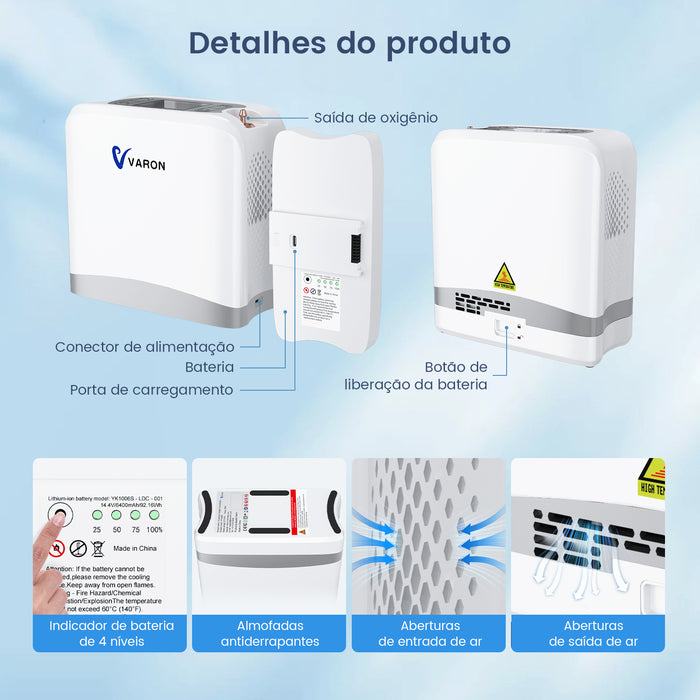 VARON VP-8 Lite | Concentrador de Oxigênio de Fluxo Pulsado Leve, Com 2 kg (configurações de 1 a 7)