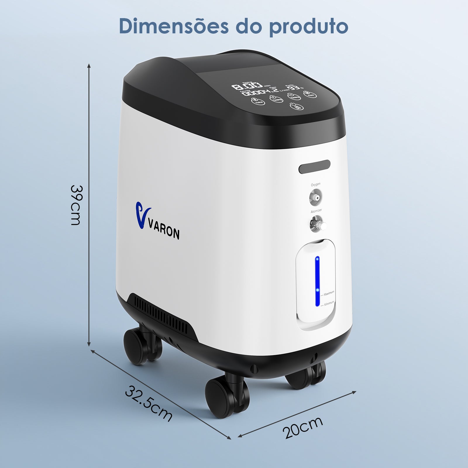VARON VH-2 Pro Wheel Edition | Concentrador de oxigênio doméstico de fluxo contínuo (1 a 9 níveis)