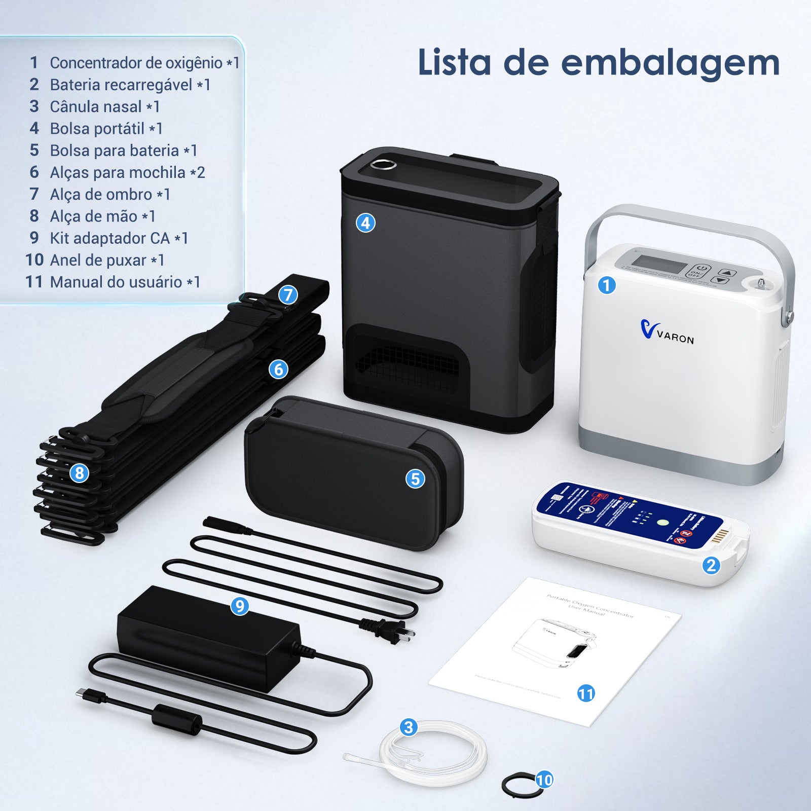 Novo VARON VP-8G | Concentrador de oxigênio portátil Pulse Flow com 1-8 configurações