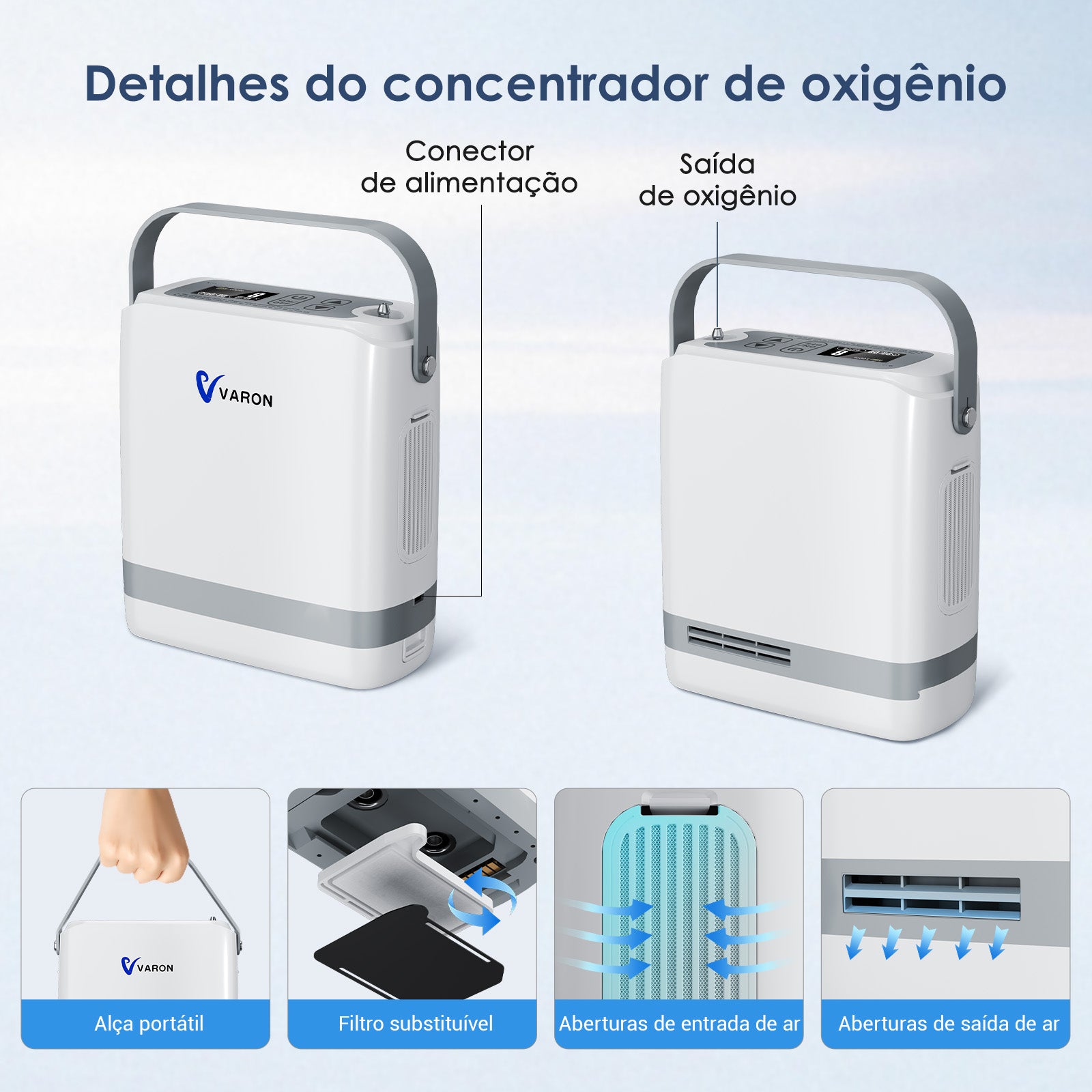 Novo VARON VP-8G | Concentrador de oxigênio portátil Pulse Flow com 1-8 configurações