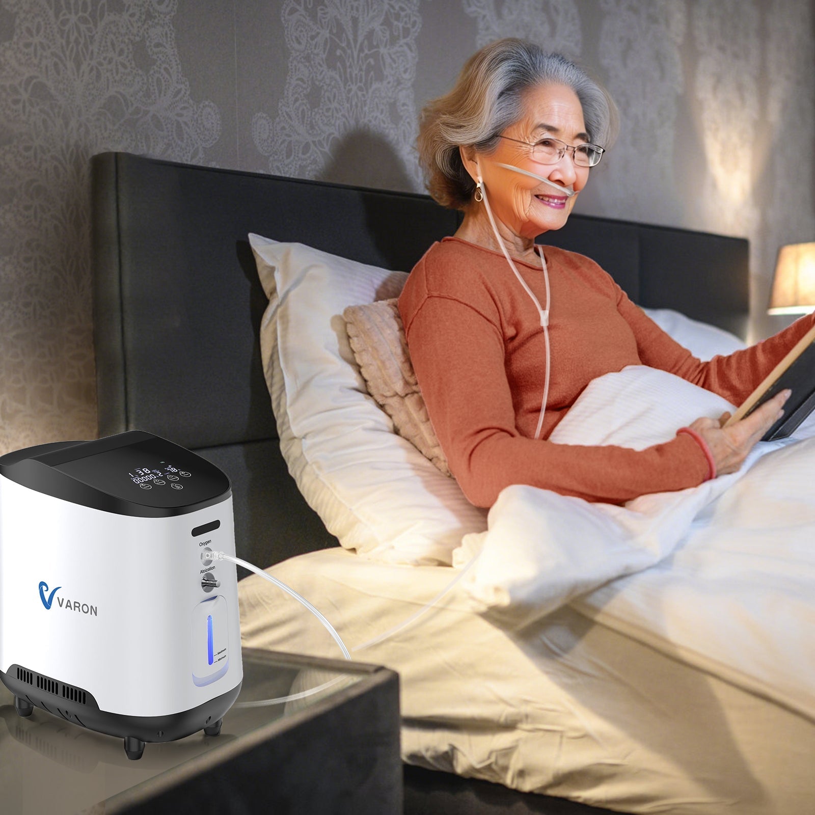 Dormir com o concentrador de oxigênio VARON VH-2 para um suporte respiratório noturno silencioso e contínuo