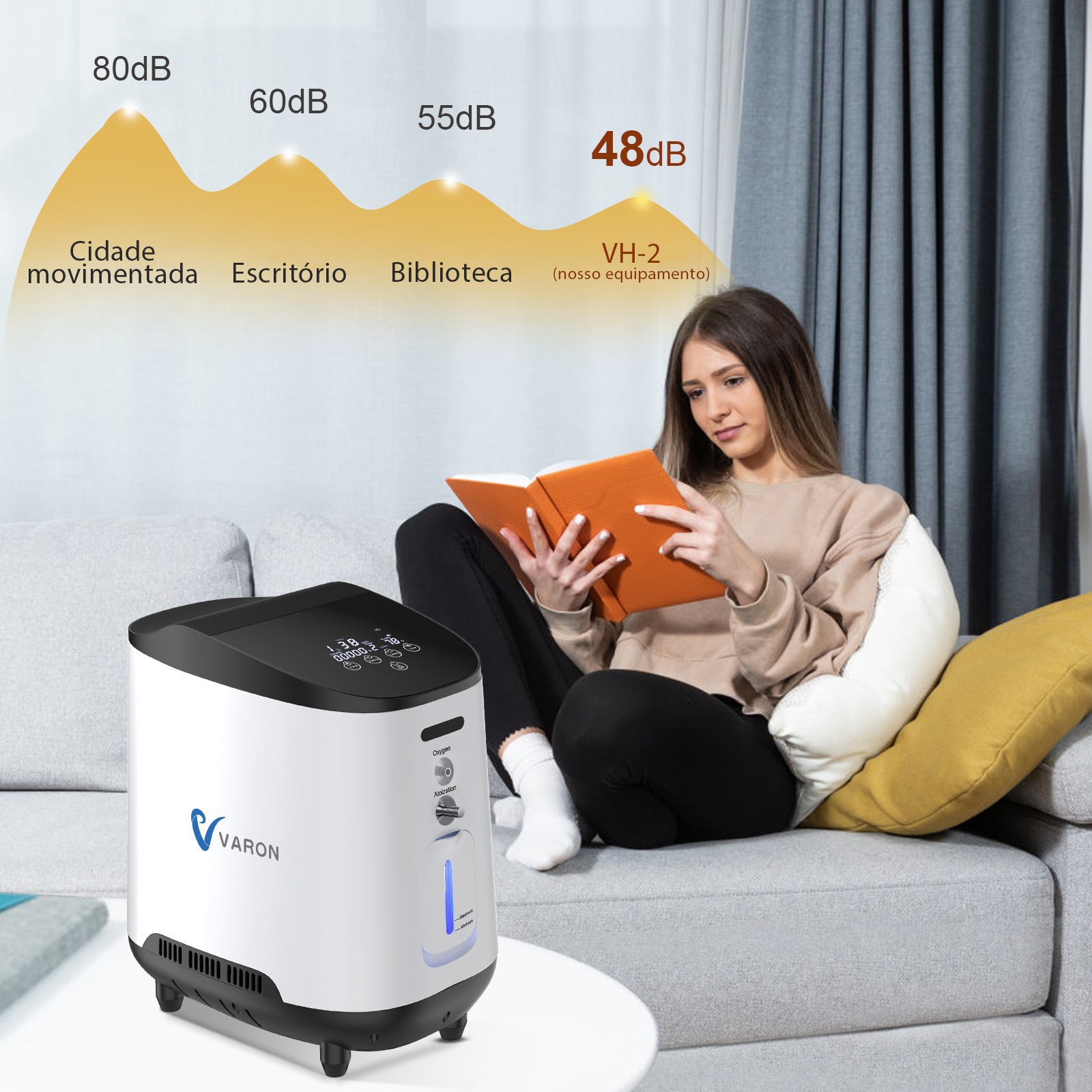 Concentrador de oxigênio contínuo doméstico VARON VH-2, silencioso e confiável