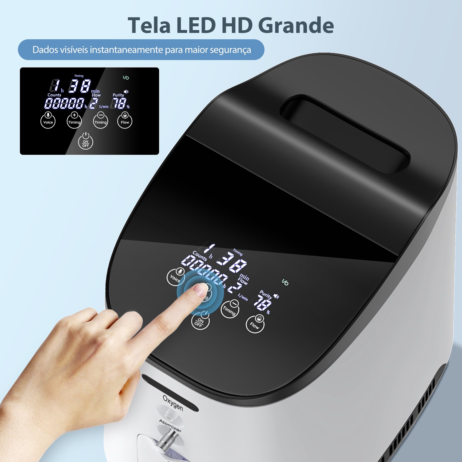 Máquina de oxigênio doméstica VARON VH-2,Tela LED HD de grande tamanho