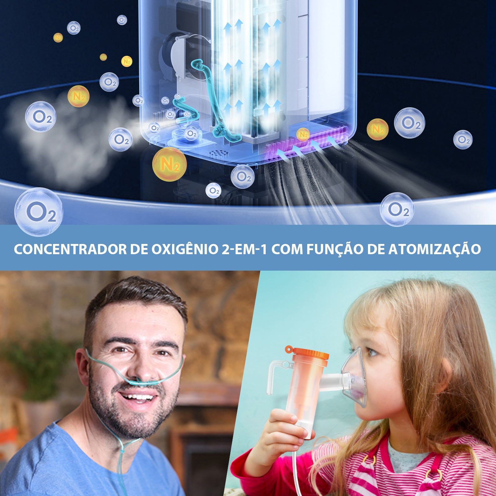 Concentrador de oxigênio doméstico VARON VH-3, uso duplo para oxigenoterapia