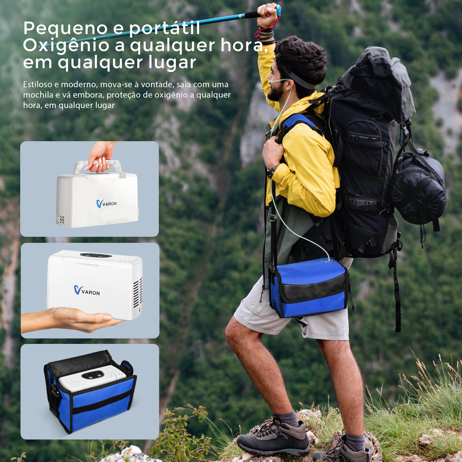 Leve e portátil, o concentrador de oxigênio VARON VL-2 é fácil de transportar para fornecer suporte confiável de oxigênio a qualquer hora e em qualquer lugar.