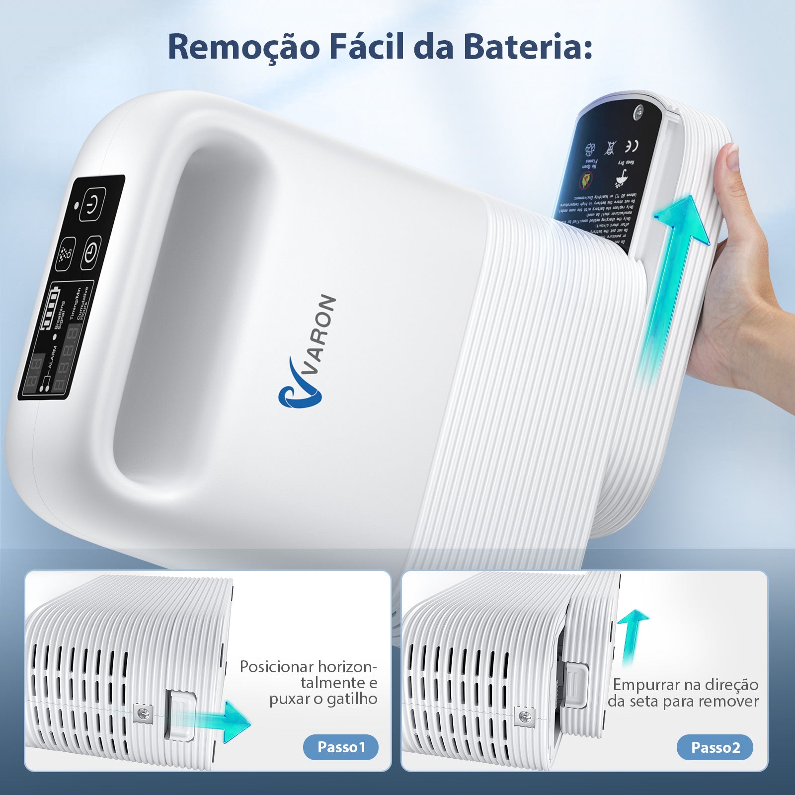 Concentrador de oxigênio portátil VARON VP-2，bateria de remoção rápida