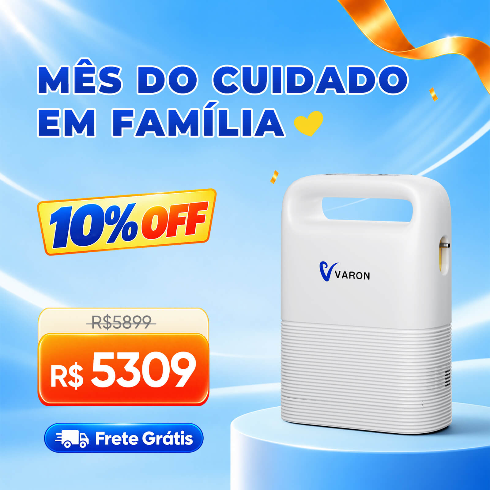 VARON VP-2 - Concentrador de Oxigênio Portátil 5L com Função de Fluxo de Pulso