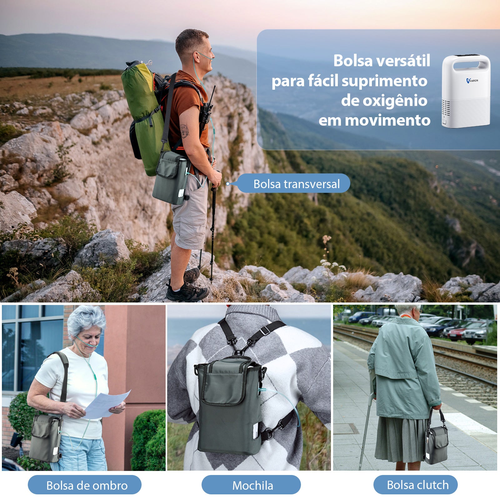 O oxigenador Varon VP-2 vem com uma bolsa de transporte elegante e fácil de carregar