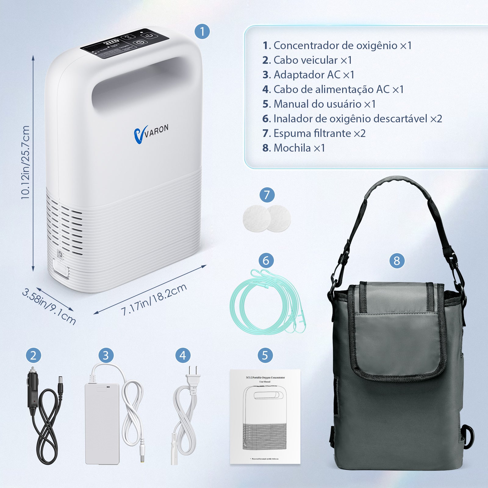 Acessórios para o concentrador de oxigênio portátil VARON VP-2