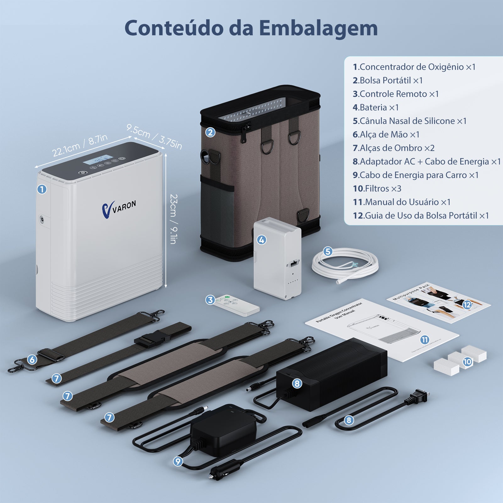 Acessórios para o concentrador de oxigênio portátil VARON VP-6